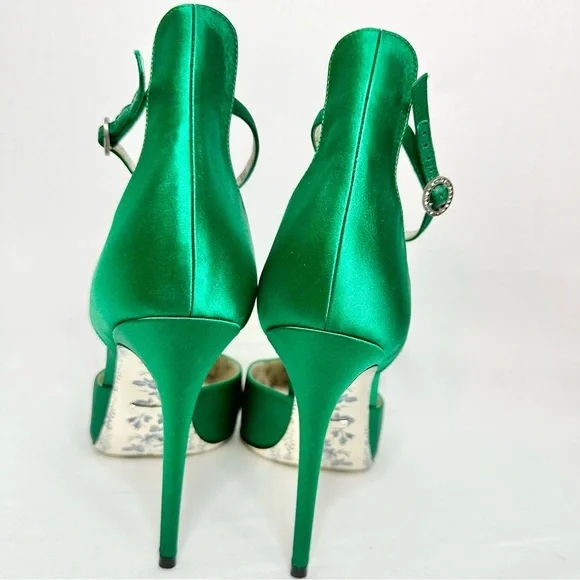 Gucci Emerald Green Satin Ankle Strap D’Orsay Heels Women’s 9.5 With Box